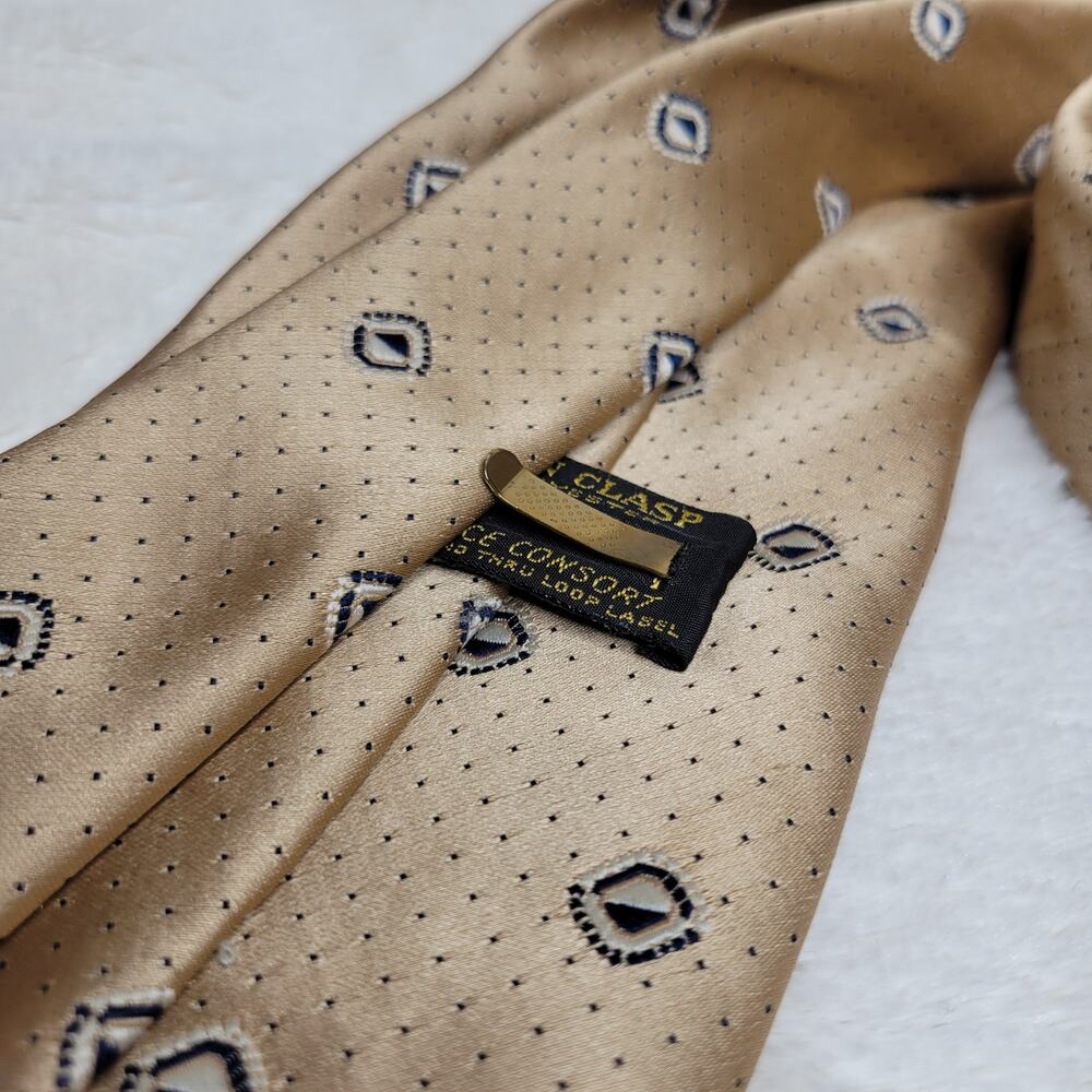 VTG 70s Golden Clasp by Prince Consort Gold Wide Kipper Polyester Point Neck Tie - Picture 7 of 12